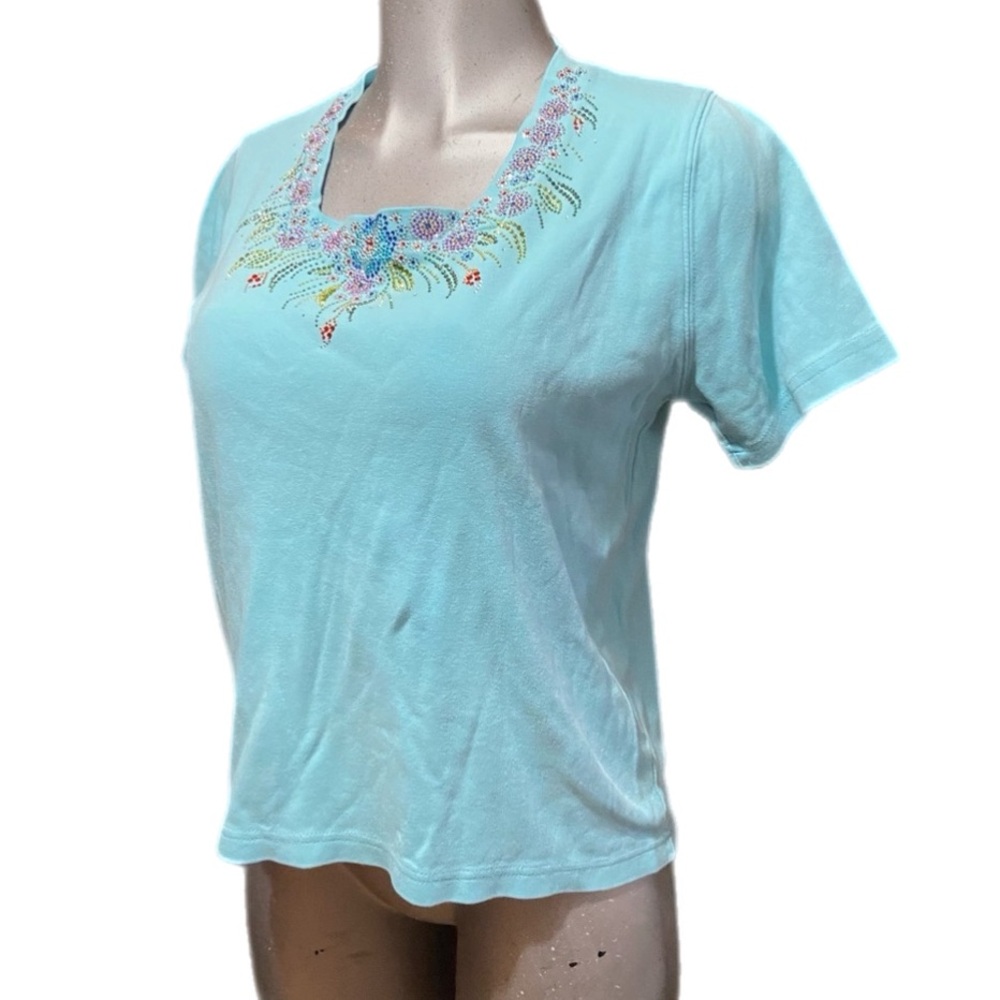 Isaac’s Designs Floral Crystal Bedazzled Embellished Blouse Top Artsy Fairycore